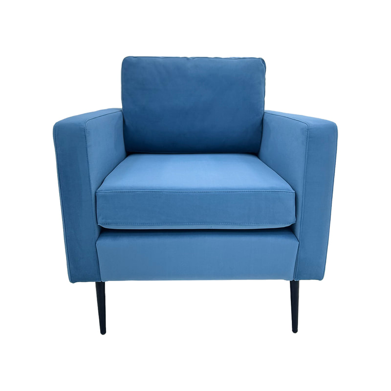 F-SN105-PB Capri single seater sofa in petrol blue velvet with black legs