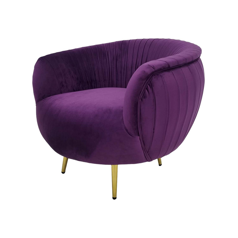 F-SN134-PR Charley single seater sofa in purple velvet with gold legs