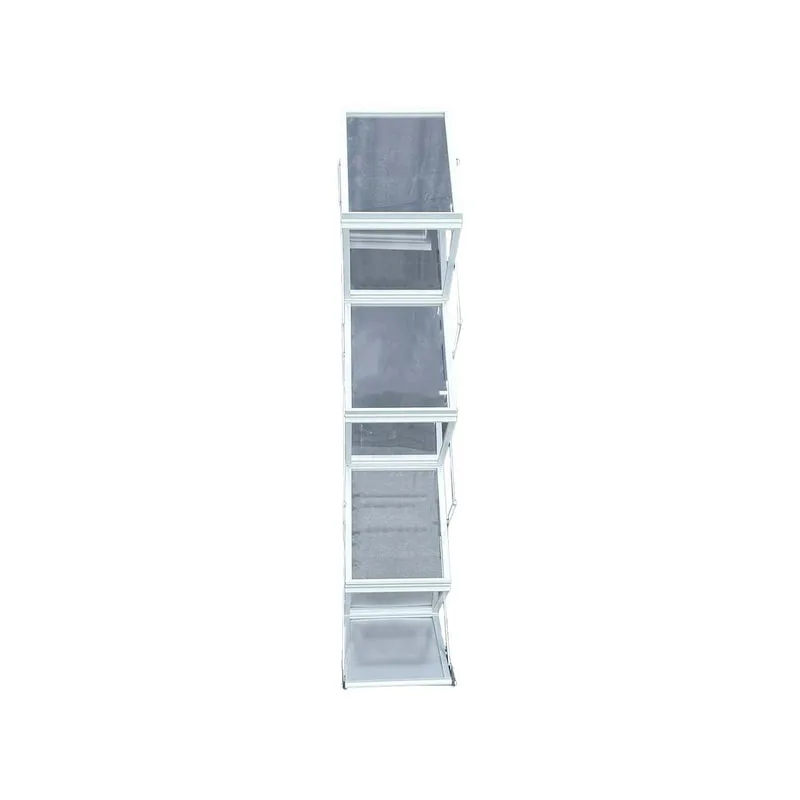 F-SS103-SI Type 1 Collapsible brochure stand in silver metal finish with acrylic panel shelves