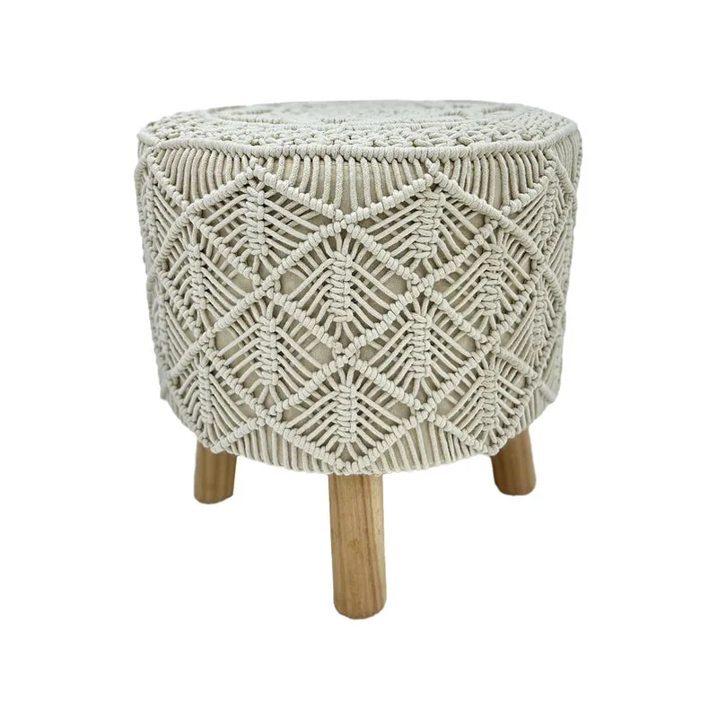 F-ST129-OW Natalia stool in off-white braided cotton with wooden legs
