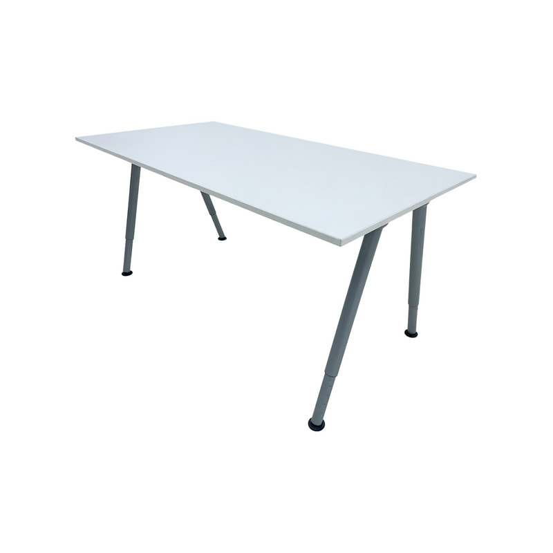 F-TA107-WH Mercury rectangular table in white with silver adjustable A-frame legs