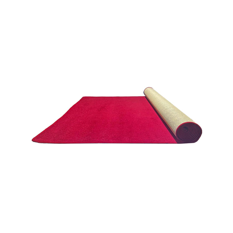 F-VC104-RE 12.5m long x 1.8m wide red VIP carpet with edging to all sides